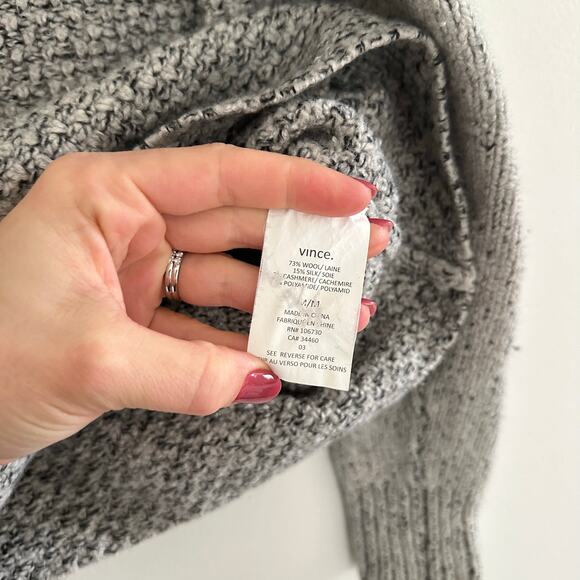 Vince Wool-Silk-Cashmere Blend Mixed Knit Colorblock Pullover Sweater Gray M - Picture 6 of 8